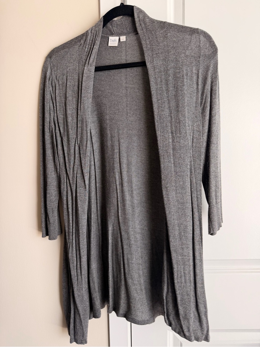 Simons Heather Gray Draped Open-Front Cardigan